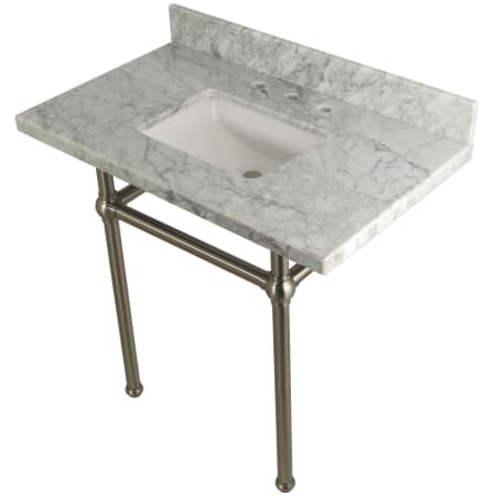 A large image of the Kingston Brass KVPB36MBSQ Carrara Marble / Brushed Nickel