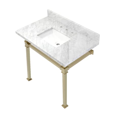 A large image of the Kingston Brass KVPB36MSQ-M-SET Marble White / Brushed Brass