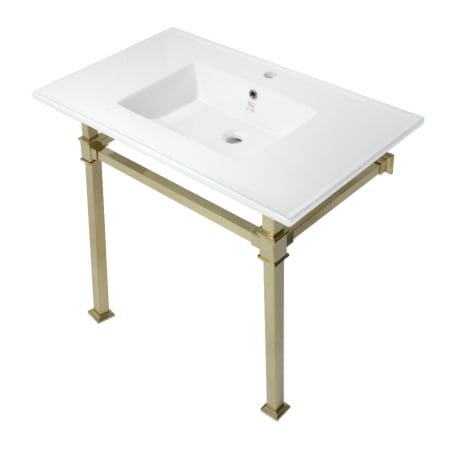 A large image of the Kingston Brass KVPB37221Q White / Brushed Brass
