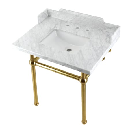 A large image of the Kingston Brass LMS3030MBSQ Marble White / Brushed Brass