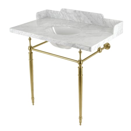 A large image of the Kingston Brass LMS3622M8 Marble White / Brushed Brass