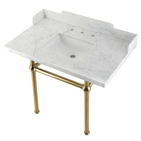 A large image of the Kingston Brass LMS3630MBSQ Marble White / Brushed Brass