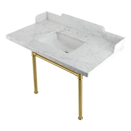 A large image of the Kingston Brass LMS36M8SQ.ST Marble White / Brushed Brass
