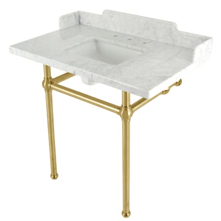 A large image of the Kingston Brass LMS36MBSQ Marble White / Brushed Brass