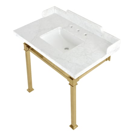 A large image of the Kingston Brass LMS36MSQ Marble White / Brushed Brass