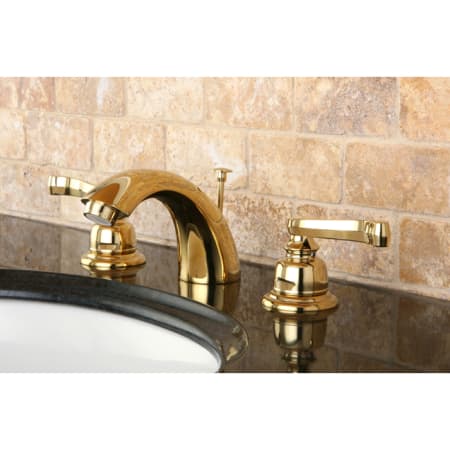 Kingston Brass KB8952FL Royale Mini Widespread Bathroom Faucet with Brass Pop-Up Drain Polished Brass