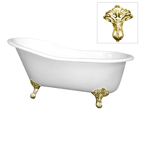 A large image of the Kingston Brass VCT7D653129B White / Polished Brass Feet