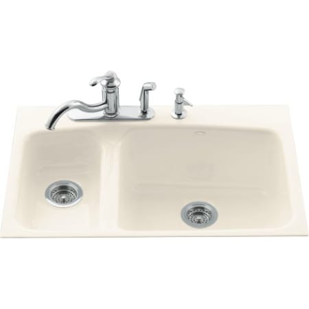 Kohler K 5877 4 0 White Double Basin Cast Iron Kitchen Sink from the Lakefield Series FaucetDirect
