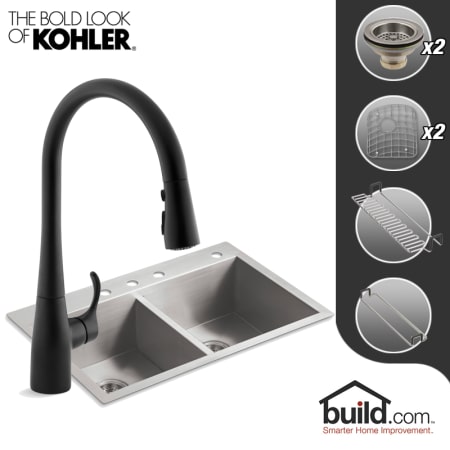 A large image of the Kohler K-3820-4/K-596 Matte Black Faucet