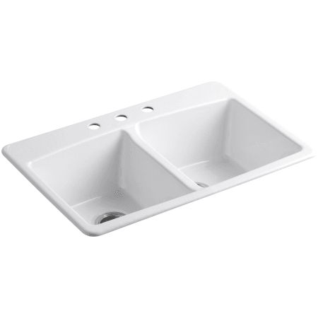 Kohler K 5846 3 0 White Brookfield 33 Double Basin Top Mount Enameled Cast Iron Kitchen Sink Faucetdirect Com