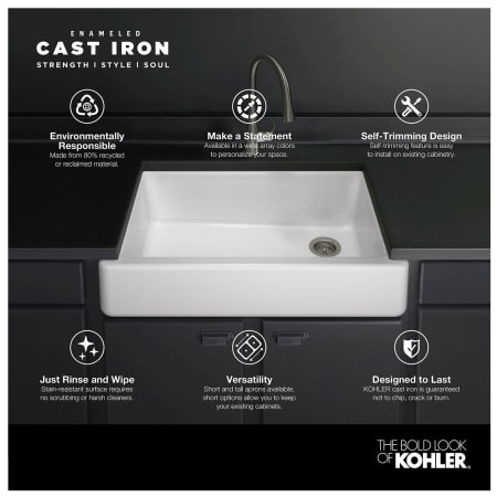 Kohler K-6427-0 White Whitehaven 36" Farmhouse Undermount Self-Trimming