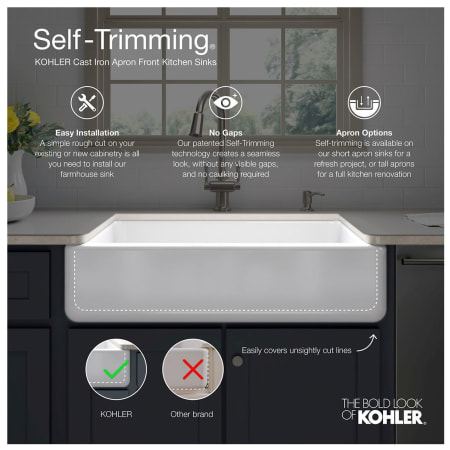 Kohler K-6427-0 White Whitehaven 36" Farmhouse Undermount Self-Trimming