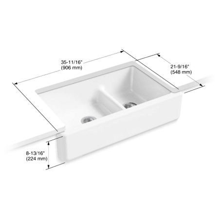 Kohler K-6427-0 White Whitehaven 36" Double Basin Undermount Enameled