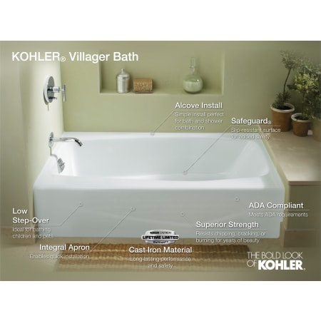 Kohler K 716 0 White Villager, White Cast Iron Alcove Bathtub