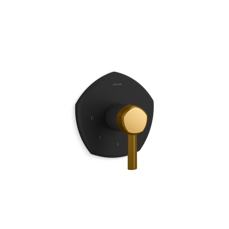 A large image of the Kohler K-T27040-4 Matte Black with Moderne Brass