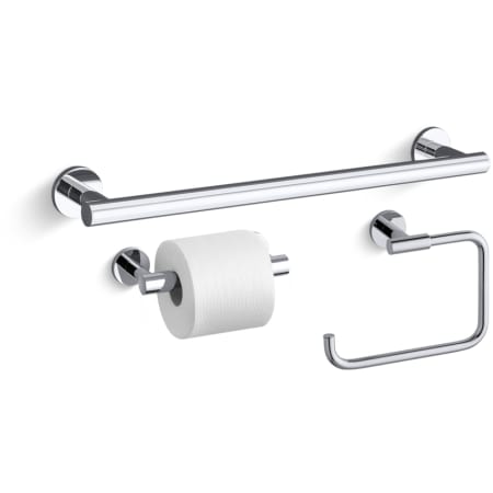 Kohler Stillness Good Accessory Pack 2-CP Polished Chrome 18" Towel Bar, Towel Ring and Tissue ...