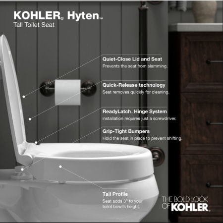 Kohler K-25875-0 White Hyten Elevated Quiet Close Elongated Toilet Seat ...