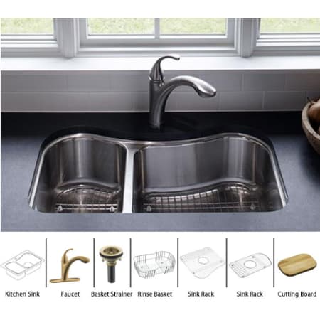 A large image of the Kohler Staccato-K-3891-Package Stainless Sink / Brushed Bronze Basket Strainer