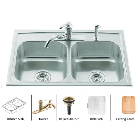 A large image of the Kohler Toccata-K-3346-4-Package Stainless Sink / Brushed Bronze Basket Strainer