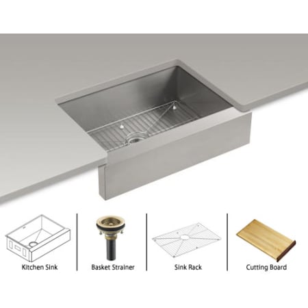 A large image of the Kohler Vault-K-3936-Package Stainless Sink / Brushed Bronze Basket Strainer