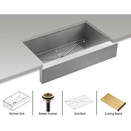 A large image of the Kohler Vault-K-3943-Package Stainless Sink / Brushed Bronze Basket Strainer