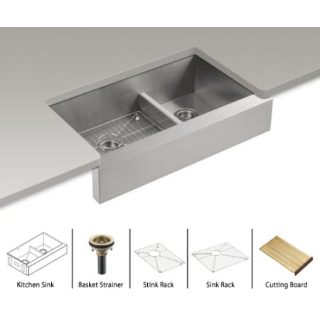 A large image of the Kohler Vault-K-3945-Package Stainless Sink / Brushed Bronze Basket Strainer