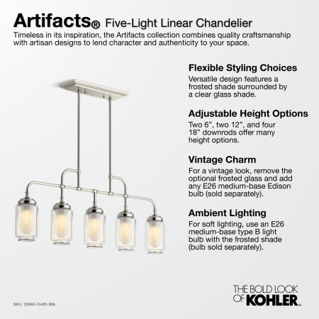 A large image of the Kohler Lighting 22660-CH05 Kohler Artifacts Five-Light Linear Chandelier