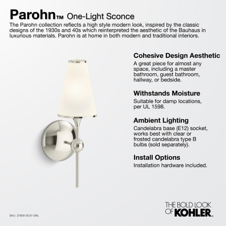 A large image of the Kohler Lighting 27858-SC01 Kohler Parohn 1 Light Wall Sconce