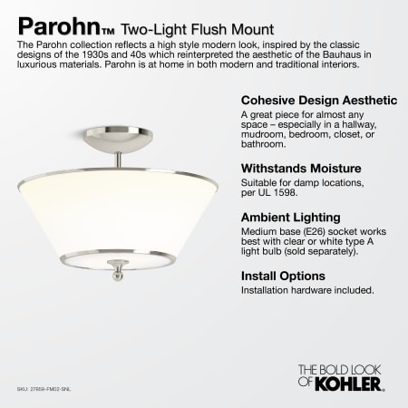 A large image of the Kohler Lighting 27859-FM02 Kohler Parohn 2 Light Ceiling Light