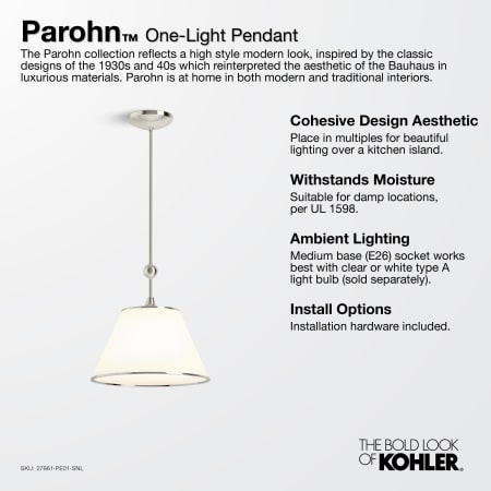 A large image of the Kohler Lighting 27861-PE01 Kohler Parohn 1 Light Pendant