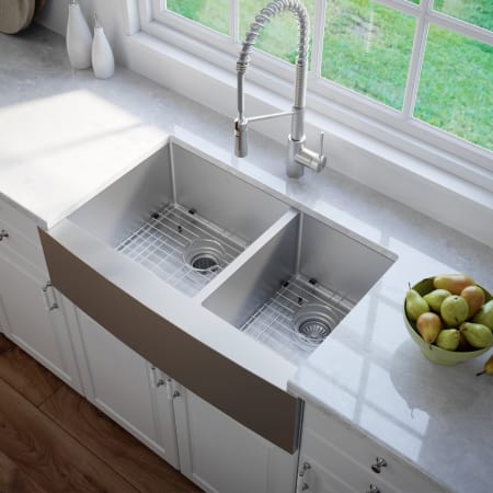 Kraus Khf203 36 Stainless Steel 35 7 8 Double Basin 16 Gauge Kitchen Sink For Farmhouse Installations With 60 40 Split Racks And Basket Strainers Included Faucet Com Kraus Khf203 36 Stainless Steel 35 7 8, Kraus Farmhouse Sink