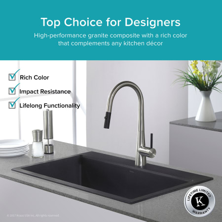 Kraus KGD-412B Black Onyx 30-3/4" Single Basin Dual Mount (Drop In or