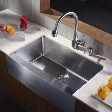 Kraus KHF200-33-KPF2130-SD20 Stainless Steel Kitchen Combo - 32-7/8