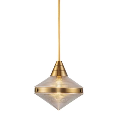 A large image of the Kuzco Lighting PD348114 Vintage Brass / Clear Prismatic Glass