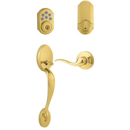 A large image of the Kwikset 815CEXTNL-RH-909 Lifetime Polished Brass