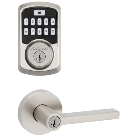 A large image of the Kwikset 740HFLRDT-942BLE-S Satin Nickel