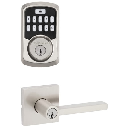 A large image of the Kwikset 740HFLSQT-942BLE-S Satin Nickel