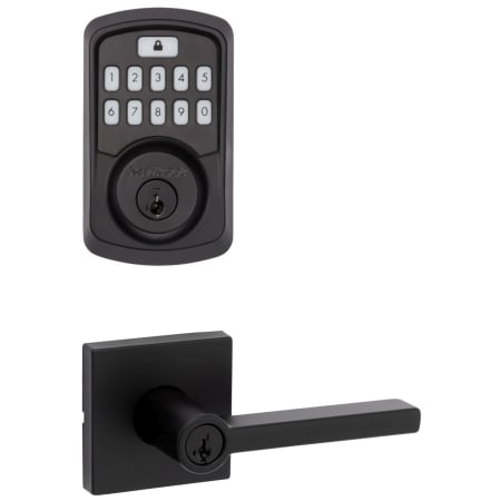 A large image of the Kwikset 740HFLSQT-942BLE-S Matte Black