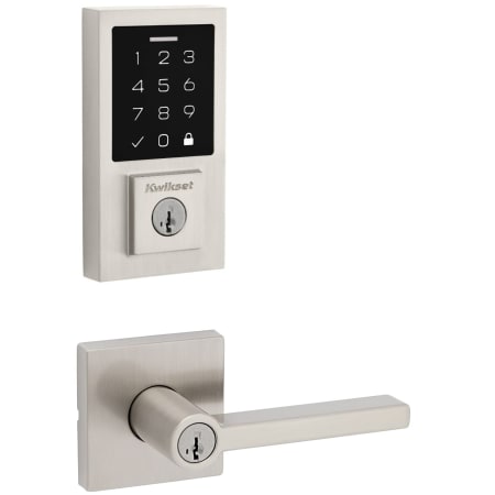 A large image of the Kwikset 740HFLSQT-9270CNT-S Satin Nickel