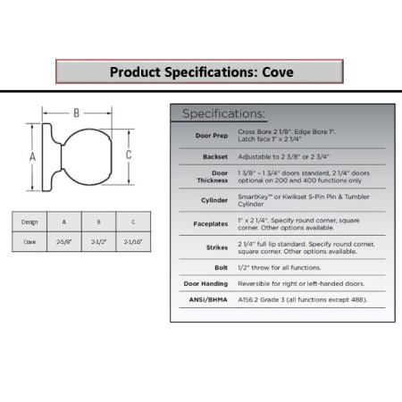 A large image of the Kwikset 200CV Cove Spec Sheet