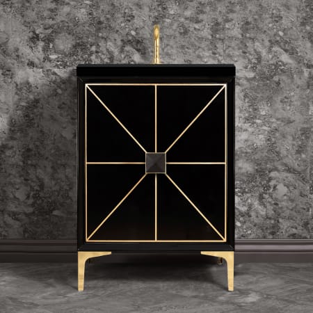 A large image of the Linkasink VAN24-014 Black / Polished Brass with Black Glass