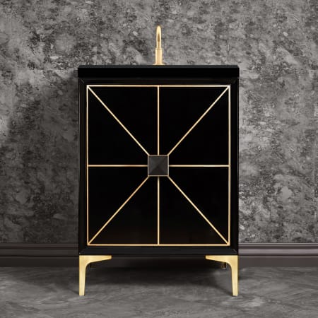 A large image of the Linkasink VAN24-014 Black / Satin Brass with Black Glass