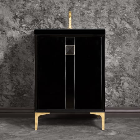 A large image of the Linkasink VAN24-019 Black / Polished Brass with Black Prism Glass