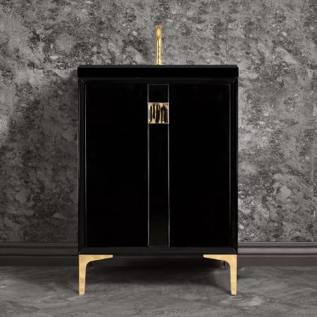 A large image of the Linkasink VAN24-019 Black / Polished Brass with Black Tiger Prism Glass