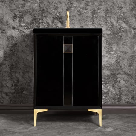 A large image of the Linkasink VAN24-019 Black / Satin Brass with Black Prism Glass