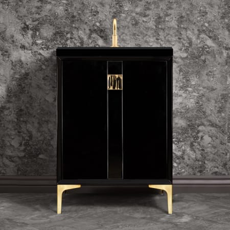 A large image of the Linkasink VAN24-019 Black / Satin Brass with Black Tiger Prism Glass