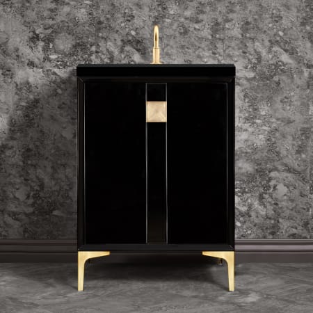 A large image of the Linkasink VAN24-019 Black / Satin Brass with Eglomise Prism Glass