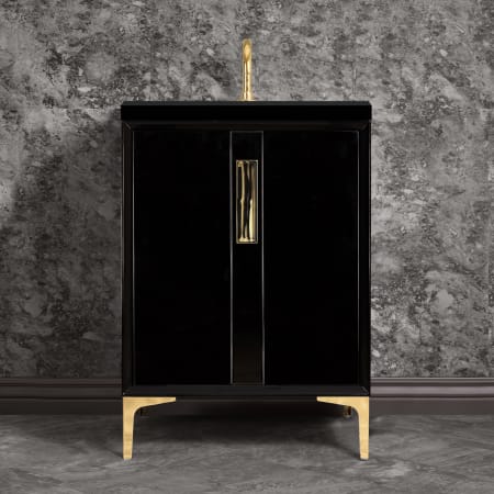 A large image of the Linkasink VAN24-020 Black / Polished Brass with Black Tiger Prism Glass