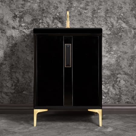 A large image of the Linkasink VAN24-020 Black / Satin Brass with Black Prism Glass