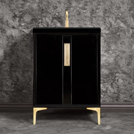 A large image of the Linkasink VAN24-020 Black / Satin Brass with Eglomise Prism Glass